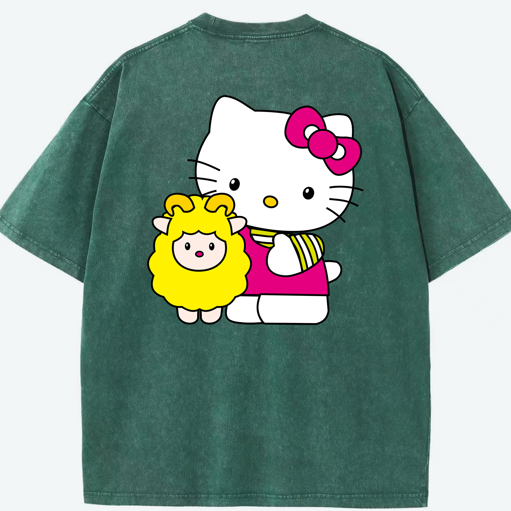 （画像用） Hello Kitty ハローキティ 綿100% ヴィンテージ風 半袖Tシャツ（背面プリント）